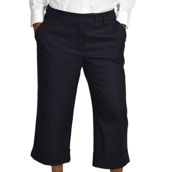 Cop Copine Ouaf Pant Blue Cropped Trouser Check Plaid Cuffed Wide Leg Size 40 10 - Picture 1 of 15